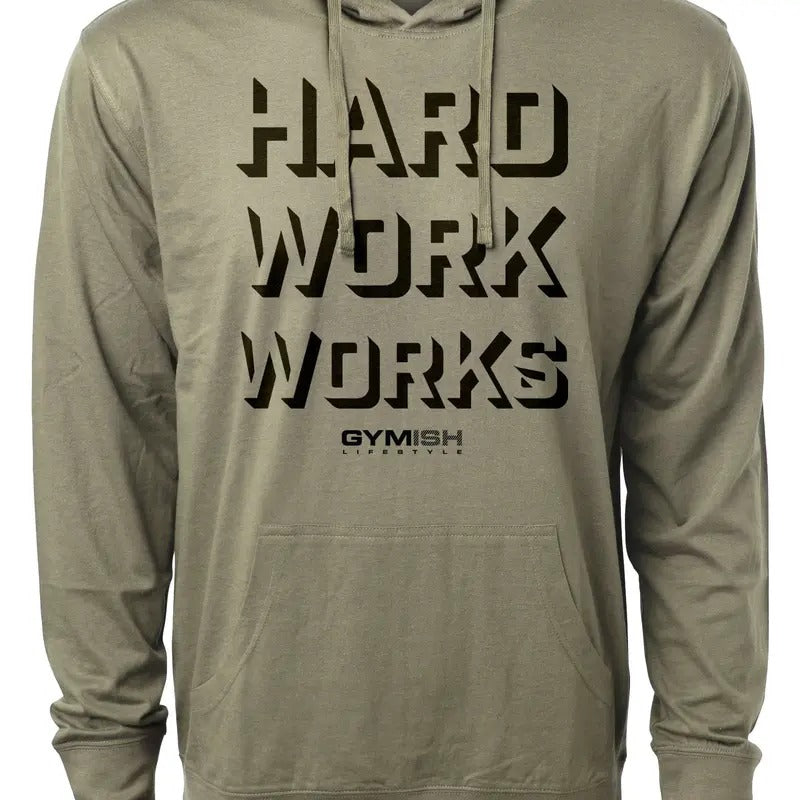 049. Hard Work Works Lightweight Workout Long Sleeve Hooded Gym T-shirt for Men Cotton Menswear