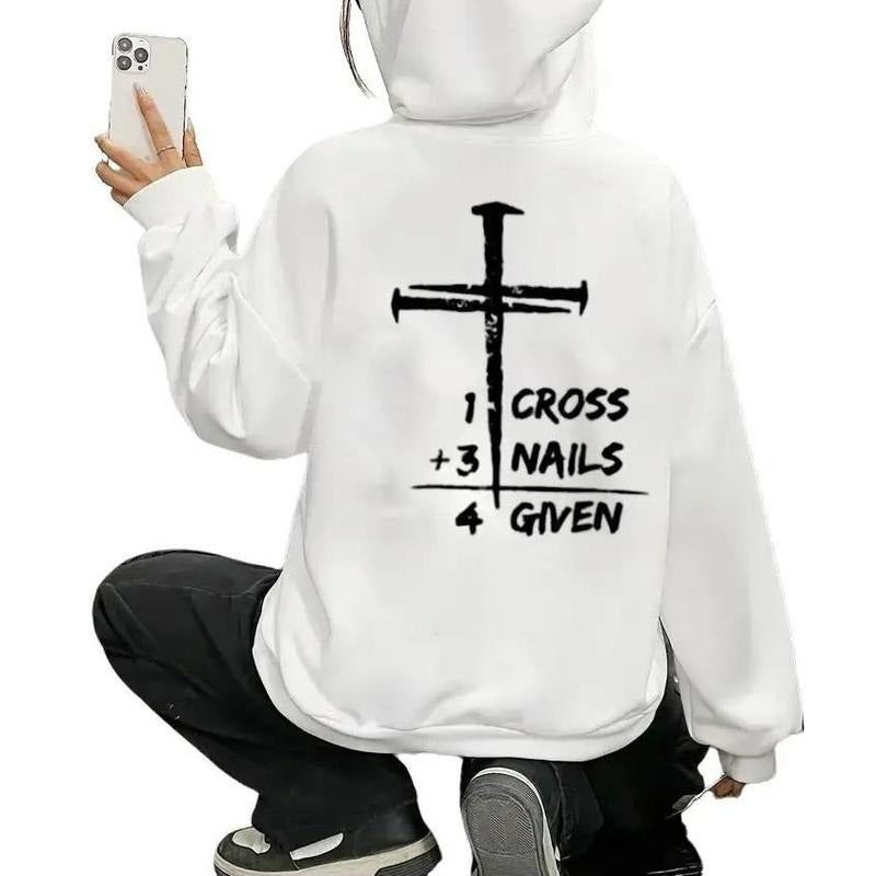 1 Cross 3 Nails Forgiven Christian Hoodie Casual Street Style Fleece Fabric Pullover Sweatshirt for Women for Men, Perfect Gift