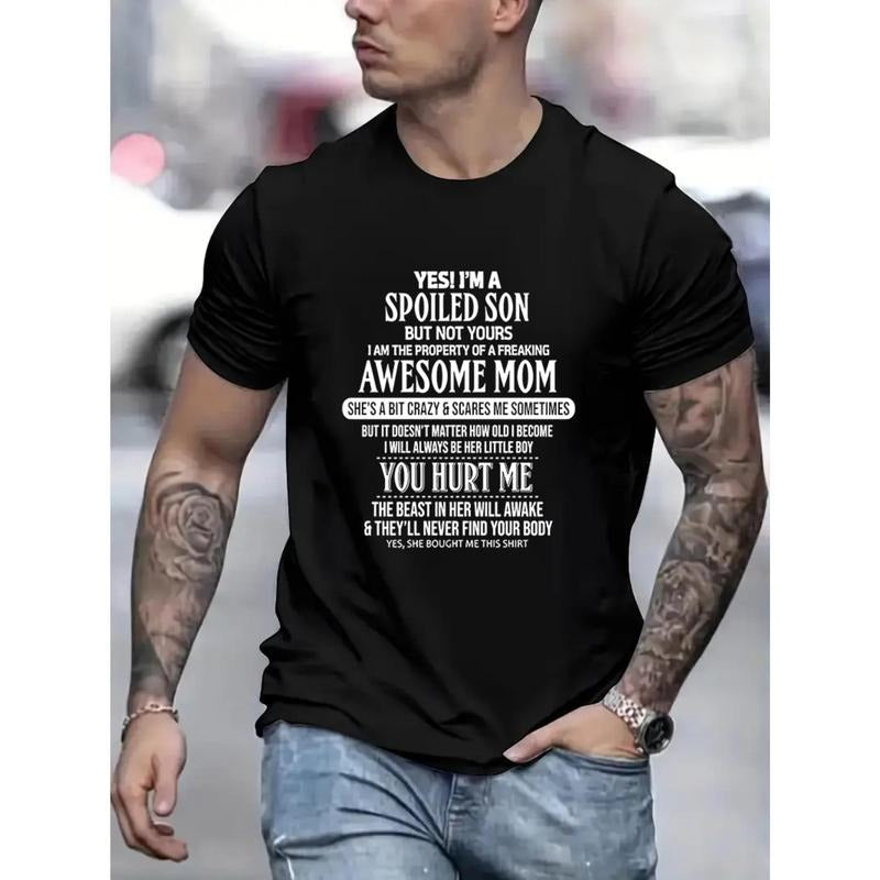 1 pc, 100% cotton T-shirt, AWESOME MOM printed crew neck men's T-shirt, casual short sleeve top, men's Made in USA