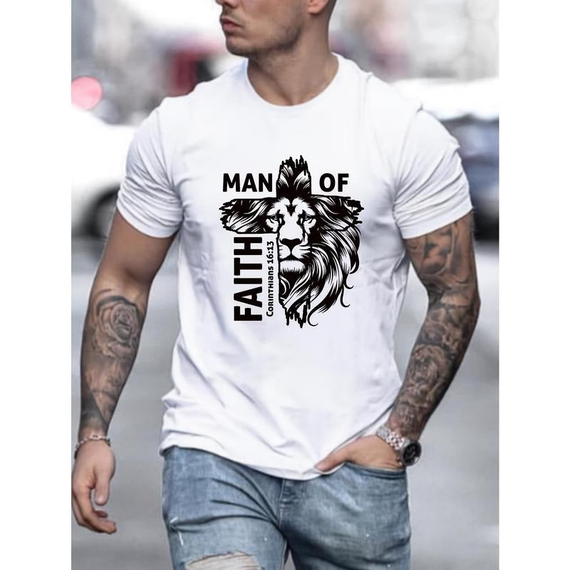 1 pc, 100% cotton T-shirt, Crew Neck Creative Print Men's Fashionable Summer Short Sleeve Sports T-shirt, Comfortable And Versatile Made in USA
