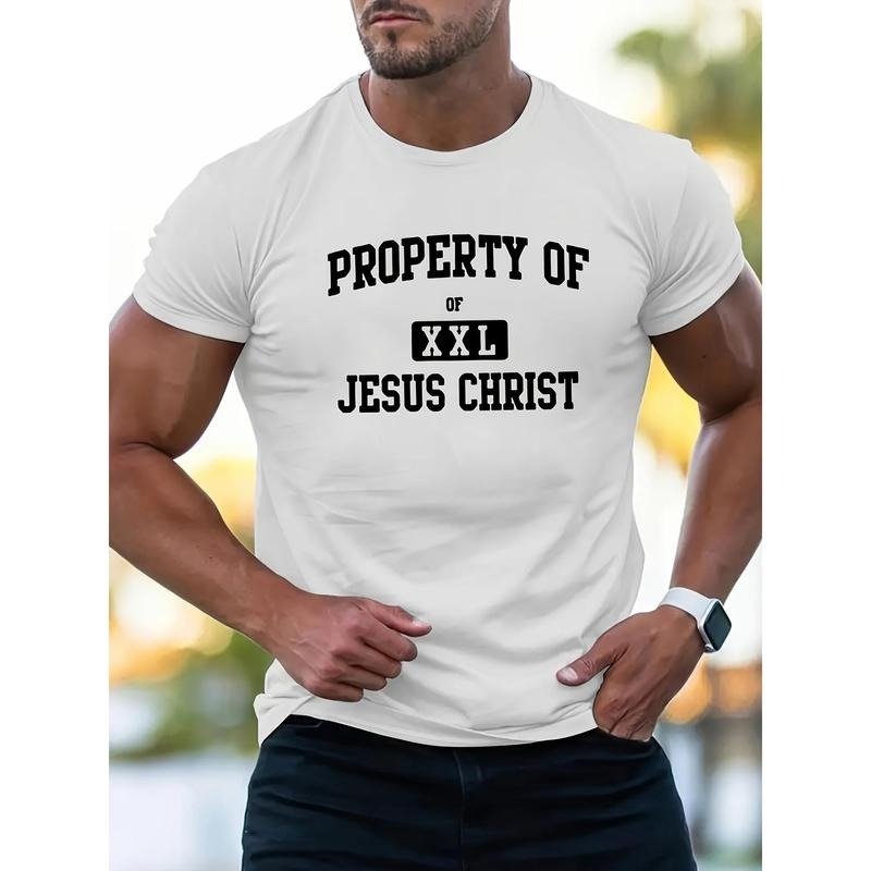 1 pc, 100% cotton T-shirt, PROPERTY OF JESUS CHRIST printed men's heavy cotton round neck short sleeve T-shirt, casual T-shirt, fashion comfortable breathable light summer top Made in USA