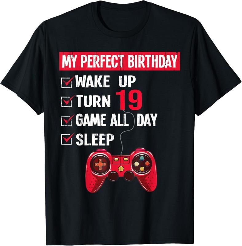 100% Cotton 19 Years Old Gamer 19th Birthday Boy My Perfect Party Gift T-Shirt
