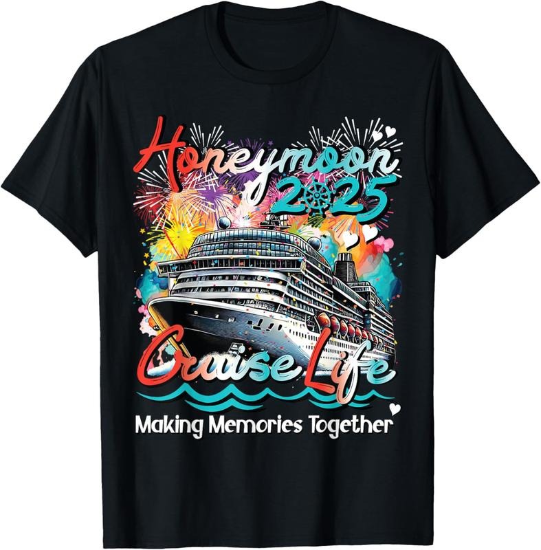 100% Cotton 2025 Honeymoon Cruise Crew Partner Couples Cruising Vacation T-Shirt