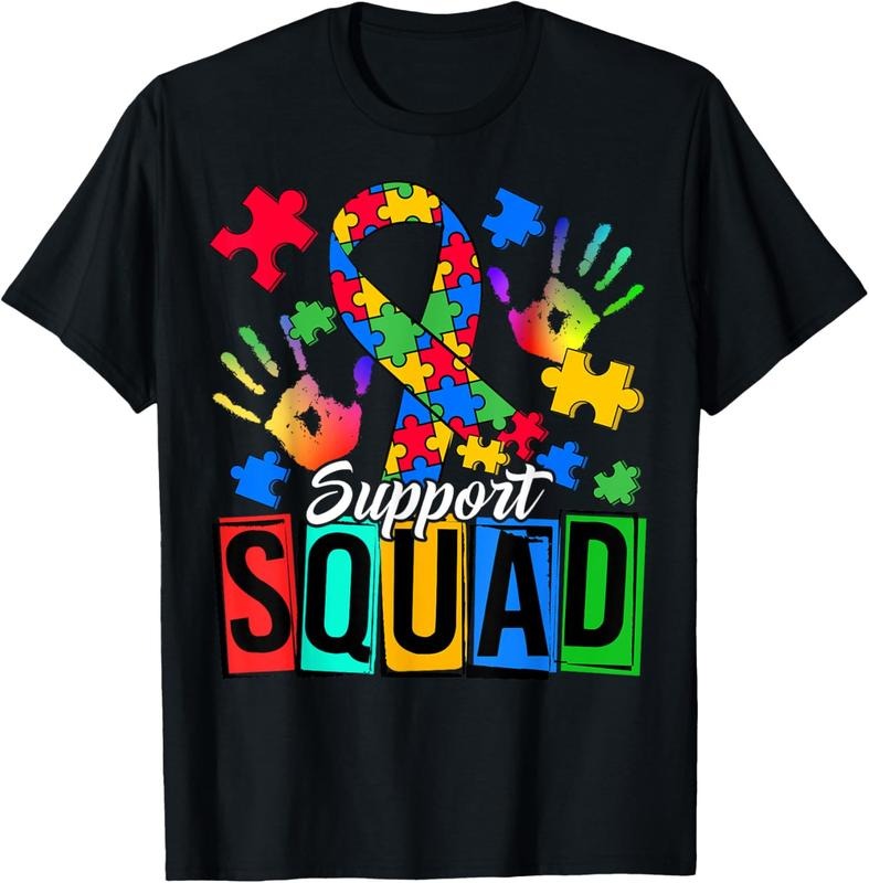100% Cotton Autism Awareness Autism Support Squad Family T-Shirt