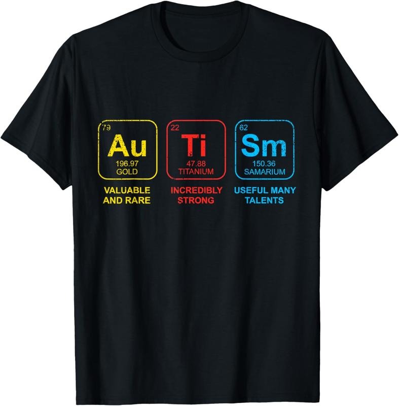 100% Cotton Autism Awareness Women Men Elements Periodic Table ASD T-Shirt