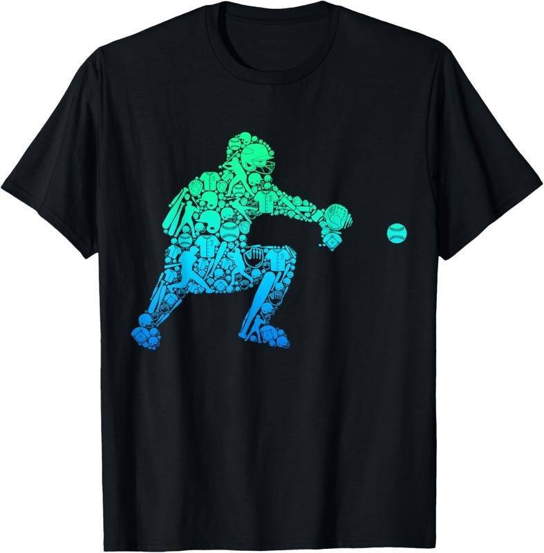 100% Cotton Baseball Catcher Player Youth Men Boys T-Shirt