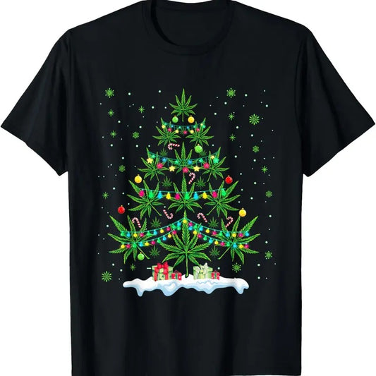 100% Cotton Cannabis Christmas Tree Xmas Funny Smoking Weed Marijuana T-Shirt