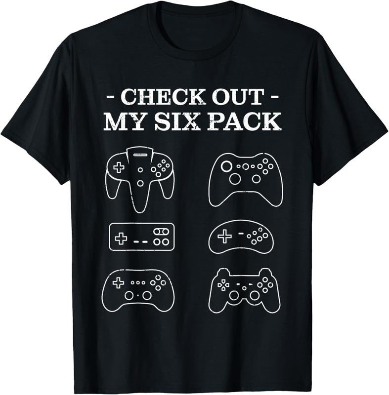 100% Cotton Check Out My 6 Six Pack Gamer Video Funny Gamers Gift T-Shirt