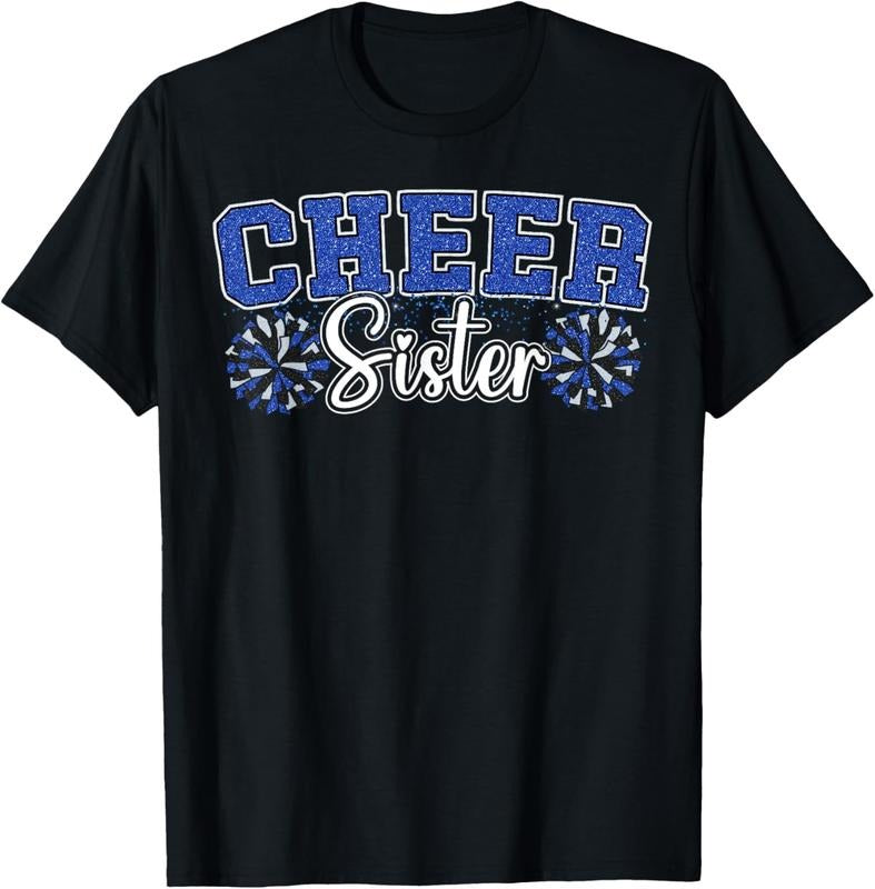 100% Cotton Cheer Sister My Favorite Cheerleader Calls Me Sisters Blue T-Shirt
