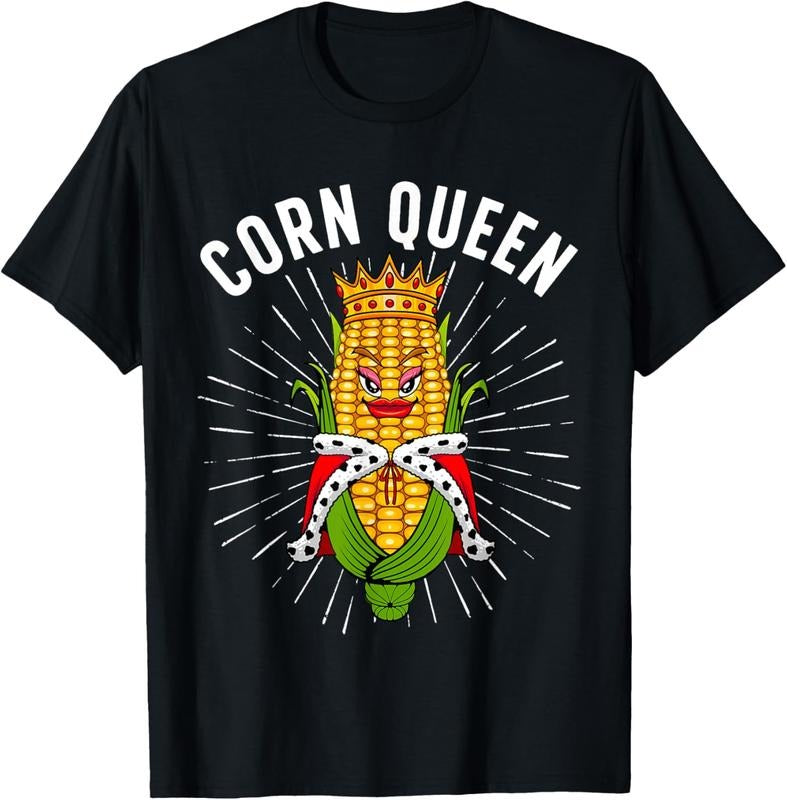 100% Cotton Cool Corn Queen For Women Girls Food Farming Corn Cob Farmer T-Shirt