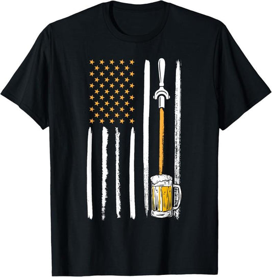 100% Cotton Craft Beer American Flag USA 4th July Brewery Alcohol Lovers T-Shirt