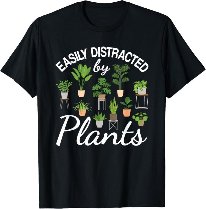 100% Cotton Cute Easily Distracted By Plants Succulent Garden Gardening T-Shirt