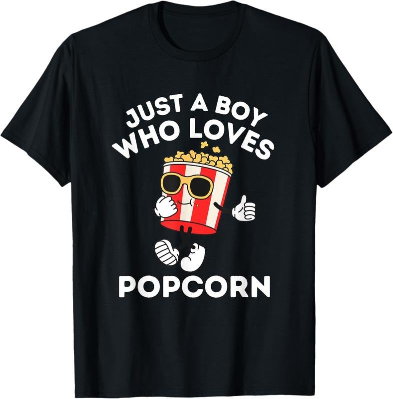 100% Cotton Cute Just A Boy Who Loves Popcorn 5T 4T T-Shirt