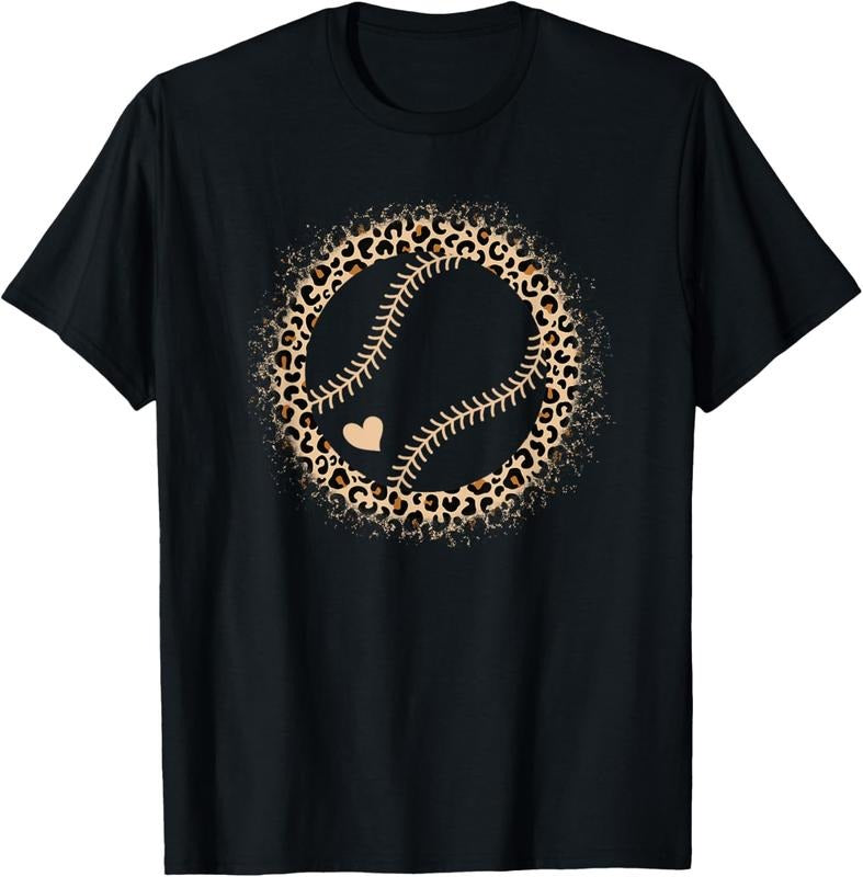 100% Cotton Cute Softball Leopard Print Women Girls Softball Player T-Shirt