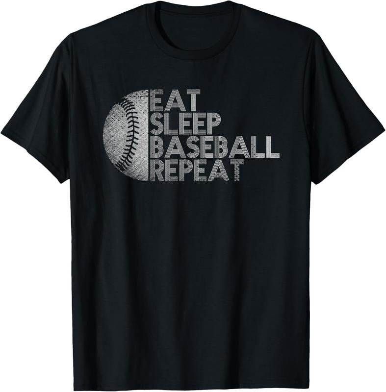 100% Cotton Eat Sleep Baseball Repeat Baseball Player Funny Baseball T-Shirt
