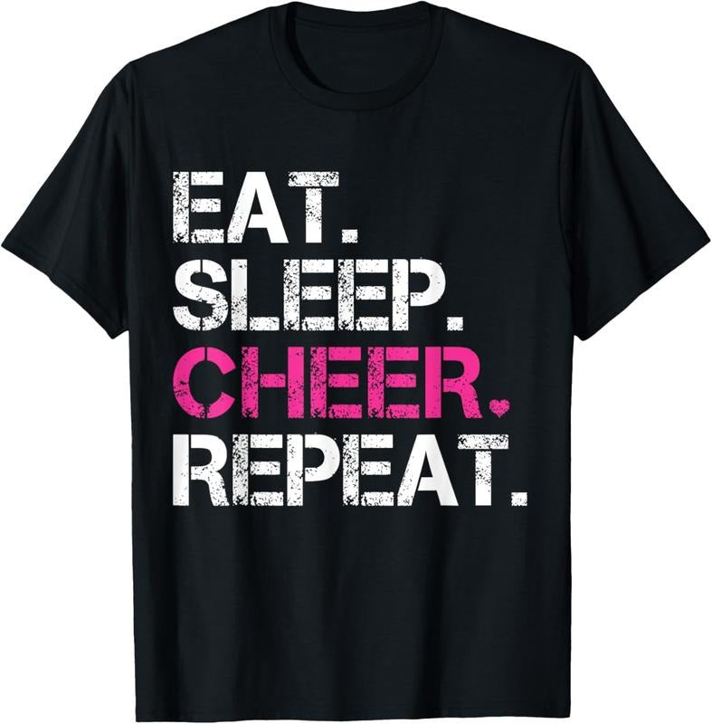 100% Cotton Eat Sleep Cheer Repeat Cheerleading TShirt Cheerleader Gifts T-Shirt