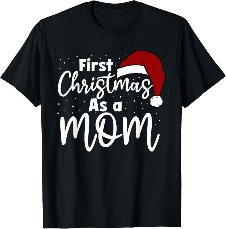 100% Cotton First Christmas As A Mom Family Matching New Mommy Xmas T-Shirt