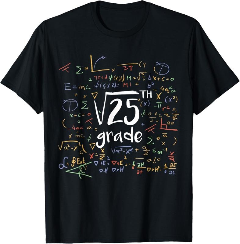 100% Cotton First Day Of School 5th Grade Square Root Of 25 Math Teacher T-Shirt