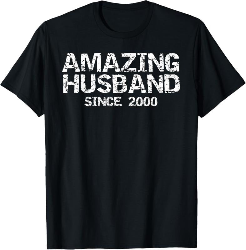 100% Cotton Fun 24th Wedding Anniversary Idea Amazing Husband Since 2000 T-Shirt