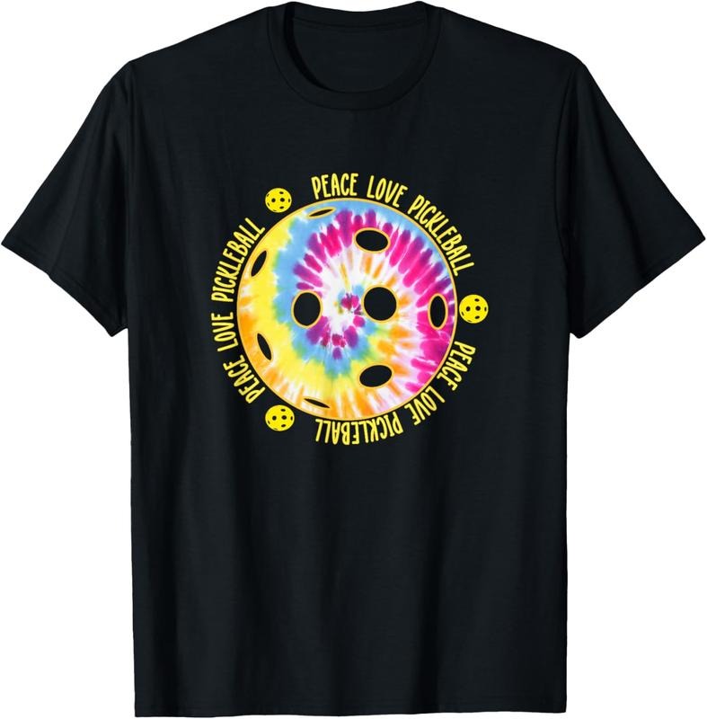 100% Cotton Fun Pickleball Shirt Unisex Peace Love Pickleball Tie Dye T-Shirt