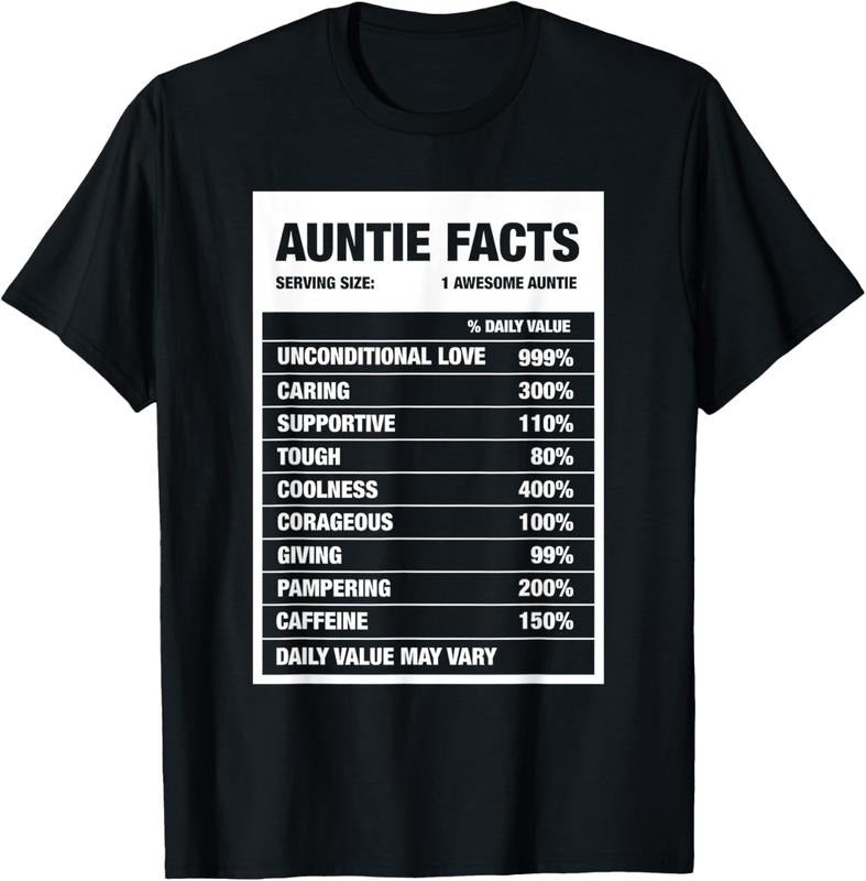 100% Cotton Funny Auntie Nephew Niece Aunt Week Auntie Facts Gift T-Shirt