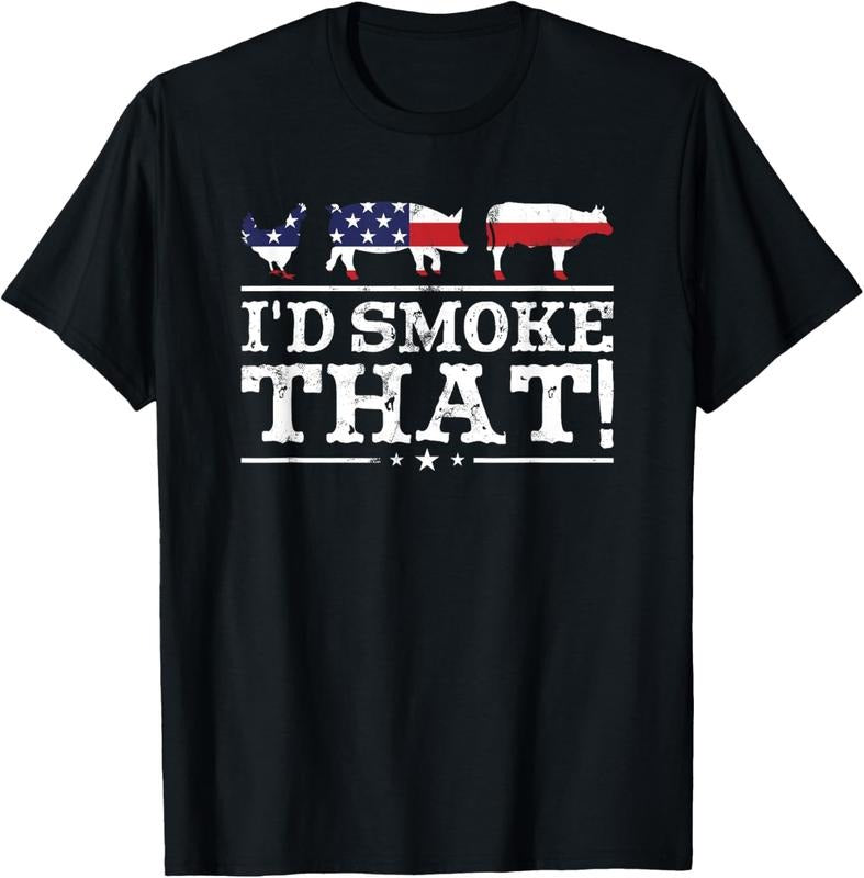 100% Cotton Funny BBQ Shirt I'd Smoke That Meat Pitmaster Grill Gift T-Shirt