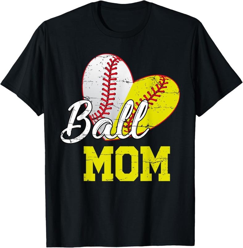 100% Cotton Funny Ball Mom Softball Baseball Gifts For Women Mothers Day T-Shirt