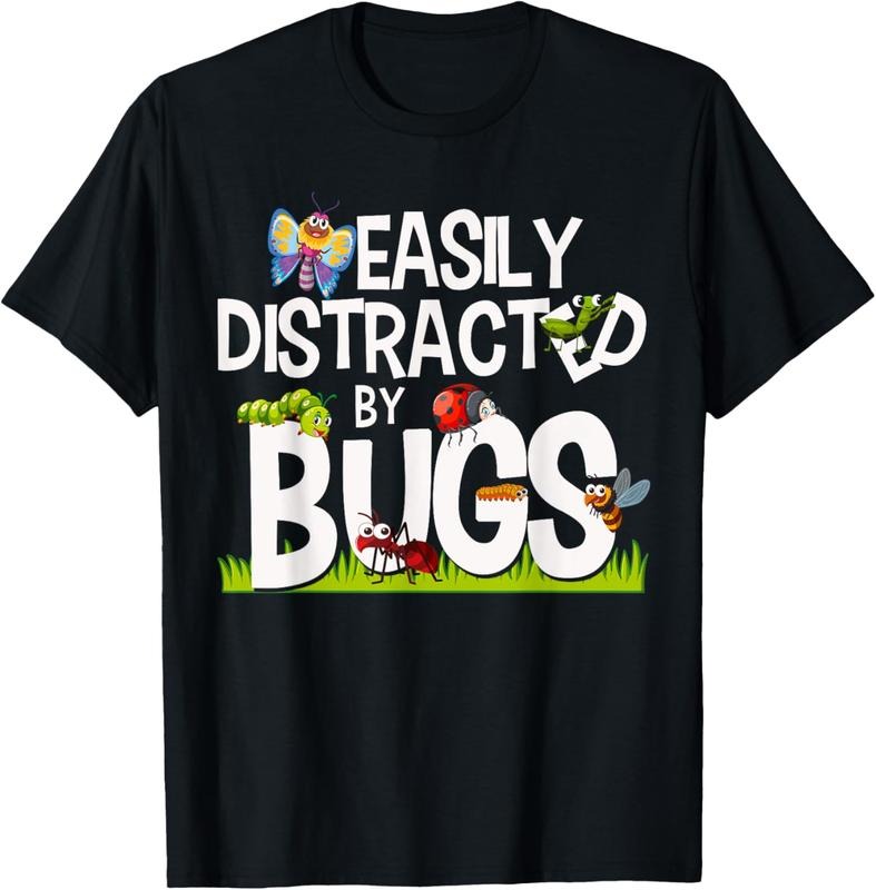 100% Cotton Funny Bug Insects Easily Distracted By Bugs Science T-Shirt