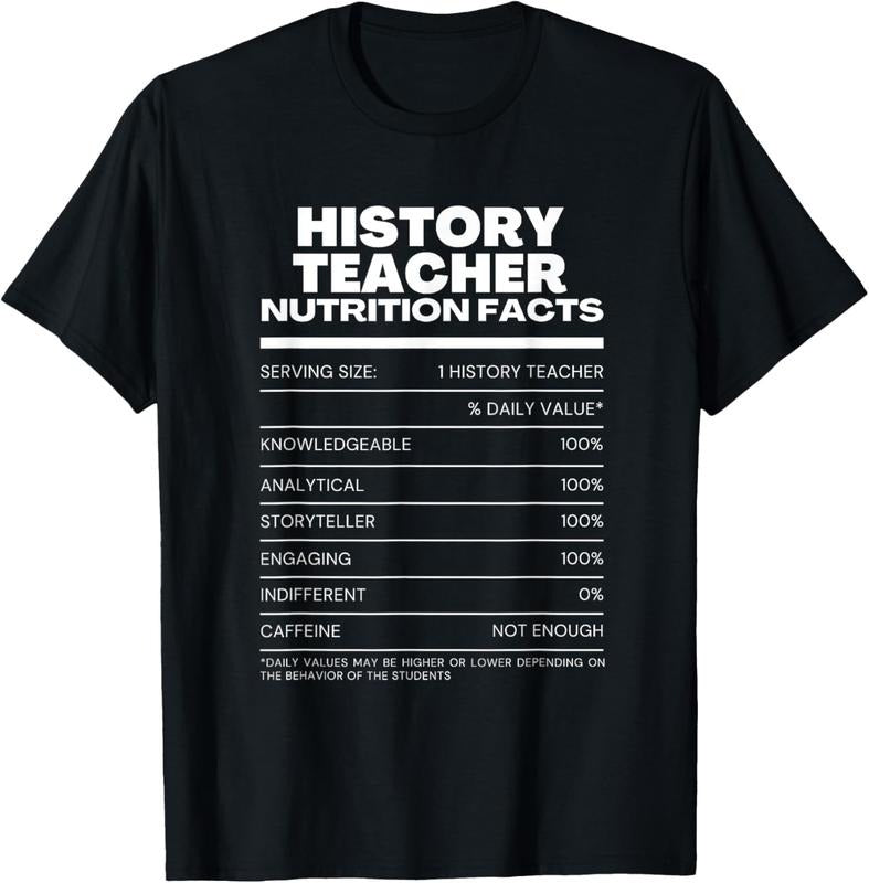 100% Cotton Funny History Teacher Nutrition Facts T-Shirt