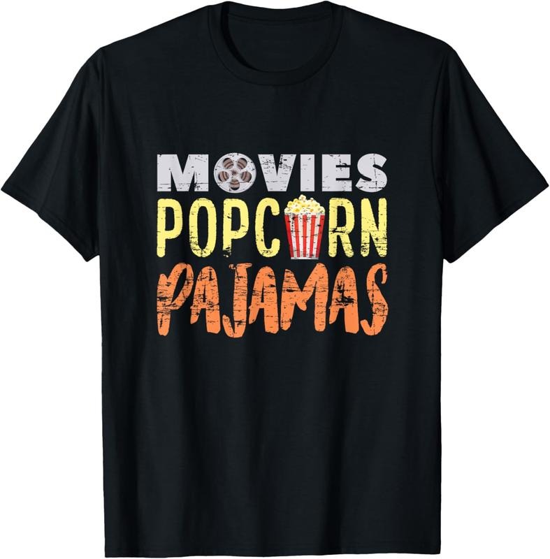100% Cotton Funny Pajama Party Movies Night Gift Snack Popcorn T-Shirt
