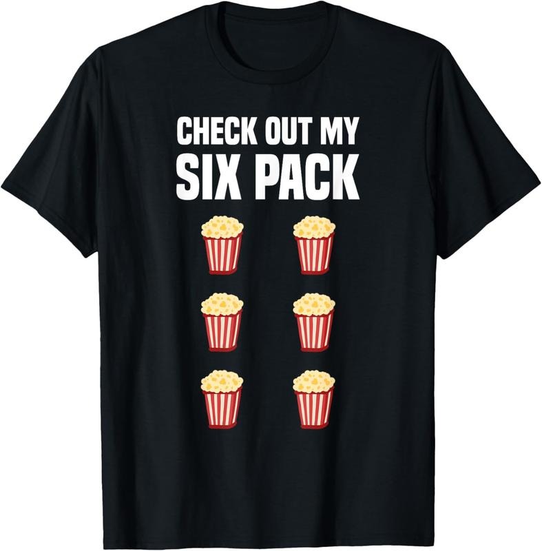 100% Cotton Funny Popcorn Shirt Six Pack Popcorn Lover I Love Popcorn T-Shirt