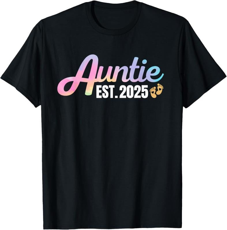 100% Cotton Gifts For New Auntie Est 2025 Tie Dye Promoted to Aunt 2025 T-Shirtstyle{n002}2
