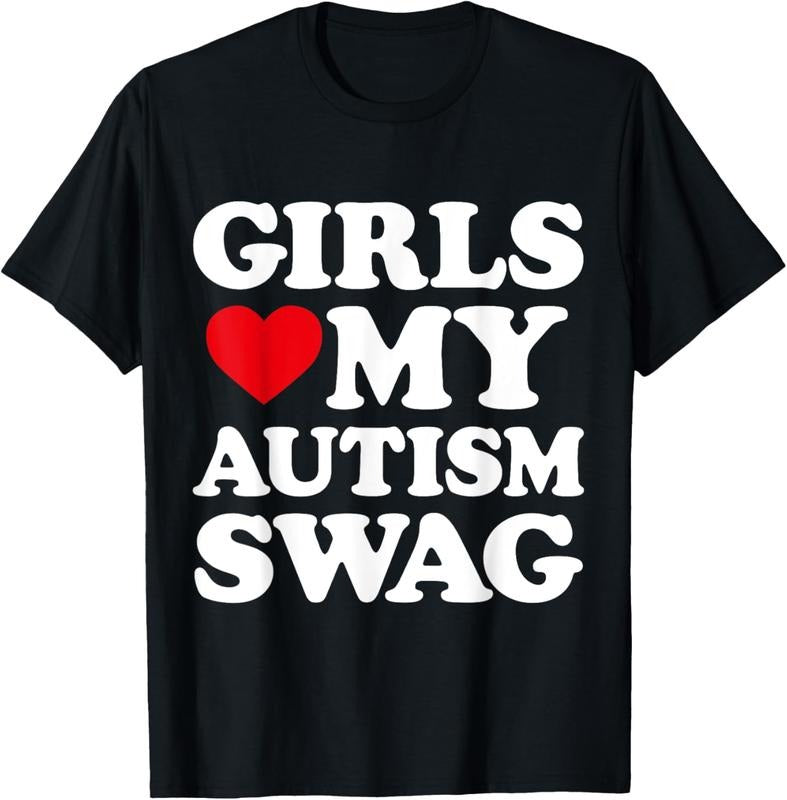 100% Cotton Girls Love My Autism Swag Funny Girls Heart Autism Awareness T-Shirt