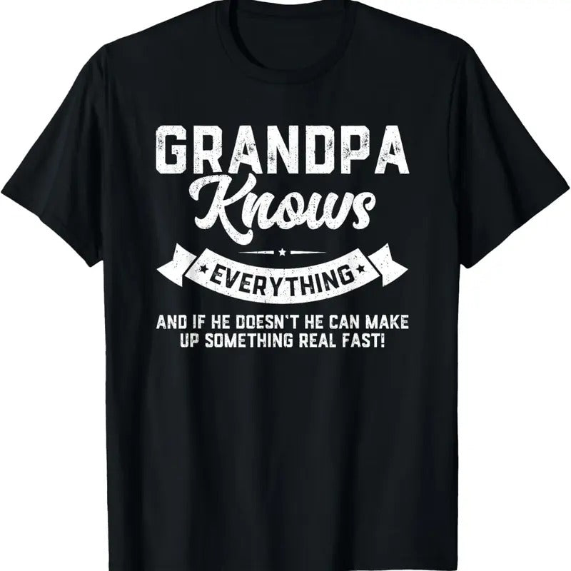100% Cotton Grandpa Knows Everything 60th Gift Funny Father's Day T-Shirt