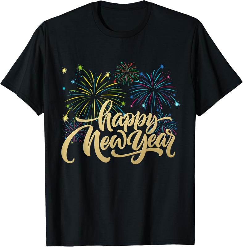 100% Cotton Happy New Year 2025 Fireworks New Year Eve Party 2025 T-Shirt