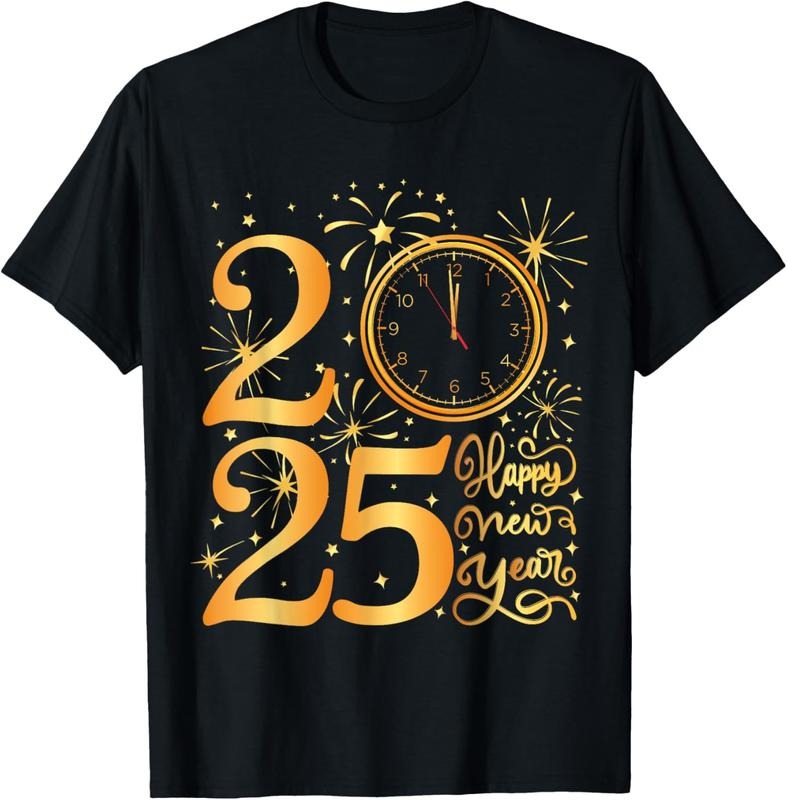 100% Cotton Happy New Year Fireworks 2025 New Years Eve Party Supplies T-Shirt