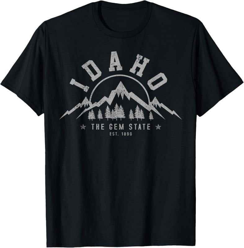 100% Cotton Idaho - The Gem State Est. 1890 Vintage Mountains Gift T-Shirt