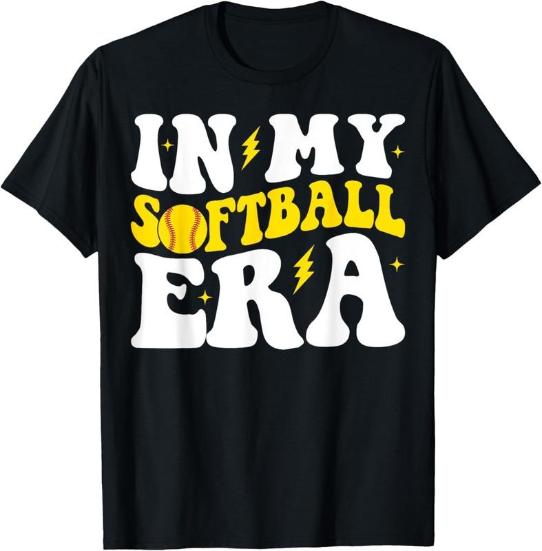 100% Cotton In My Softball Era Groovy Softball Girls T-Shirt
