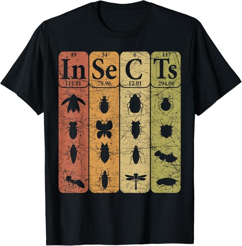 100% Cotton Insects Periodic Table Elements Entomologist Retro Bugs T-Shirt