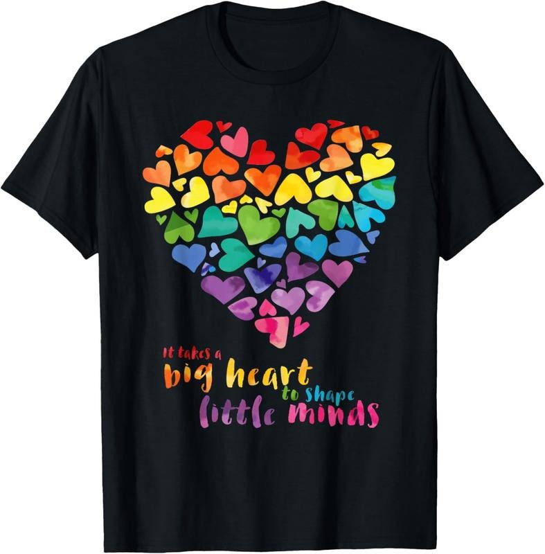 100% Cotton It Takes a Big Heart To Shape Little Minds Teacher Gift T-Shirt