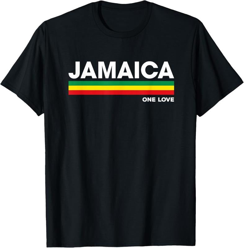 100% Cotton Jamaica Retro Reggae Color Bars Jamaican Vacation Souvenir T-Shirt