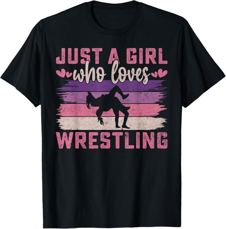 100% Cotton Just A Girl Who Loves Wrestling Girl Wrestle Outfit Wrestler T-Shirt