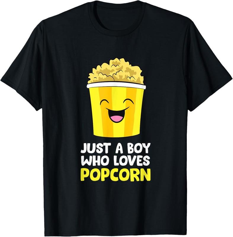 100% Cotton Just a Boy Who Loves Popcorn Cinema Movie Watching Popcorn T-Shirt