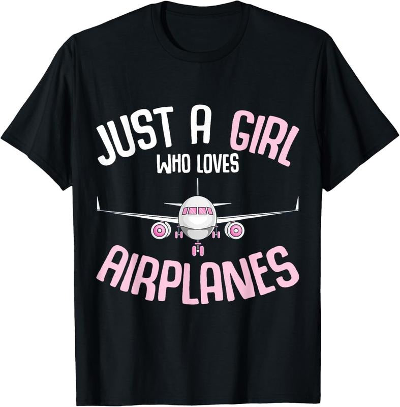 100% Cotton Just a Girl who loves Airplanes Plane Pilot Girls T-Shirt