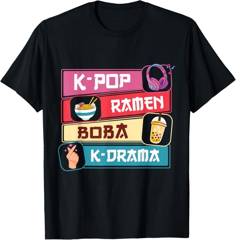 100% Cotton K-Pop Ramen Boba K-Drama Cute Kawaii Korean Drama Teen Girls T-Shirt