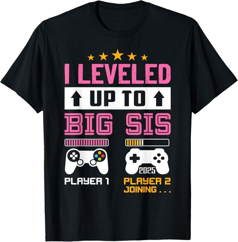 100% Cotton Leveled Up to Big Sister 2025 I'm Going to Be A Big Sis 2025 T-Shirt