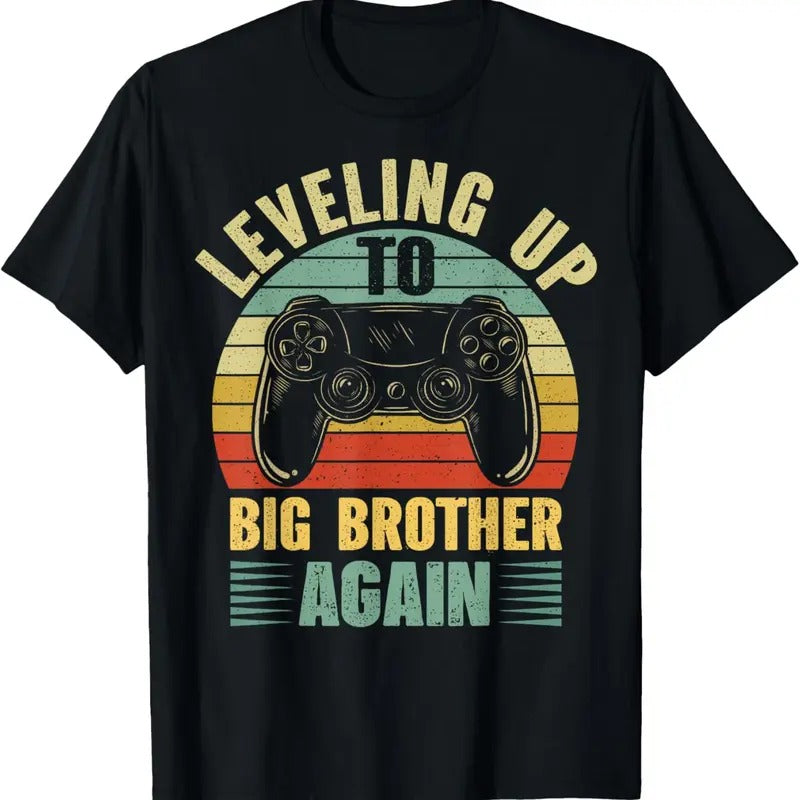 100% Cotton Leveling Up To Big Bro Again Vintage Gift Big Brother Again T-Shirt