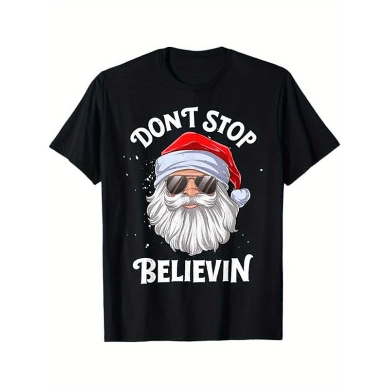 100% Cotton Men's Black T-Shirt, "Don't Stop Believin Santa Funny Christmas Gifts T-Shirt", Christmas Gift for Family and Friends. S-XXXL. made in usa