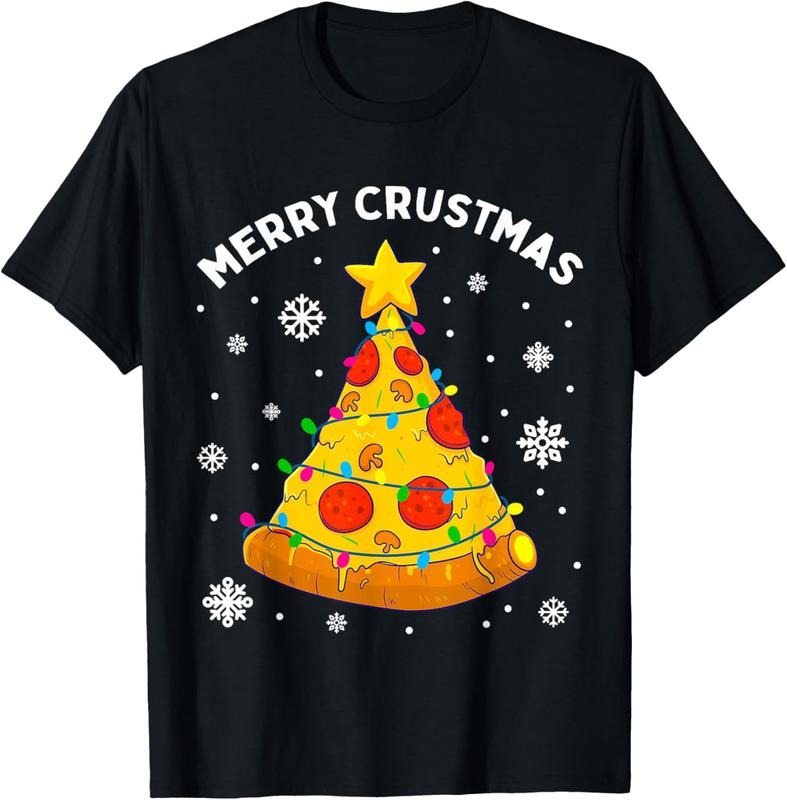 100% Cotton Merry Crustmas Pizza Christmas Tree Xmas Gifts Men T-Shirt