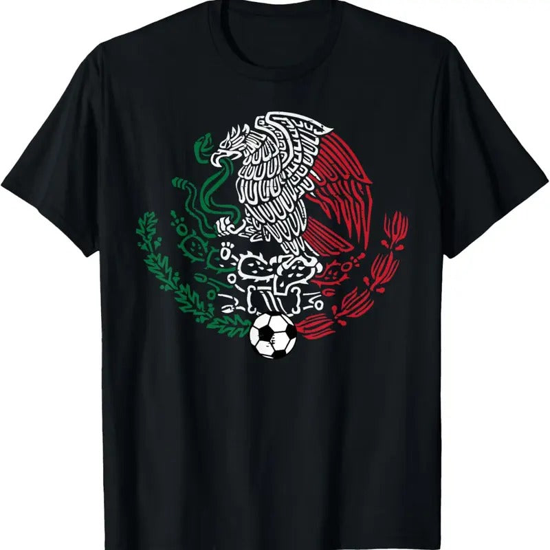 100% Cotton Mexico Flag Mexican Eagle Soccer Men Women Boys Girls T-Shirt
